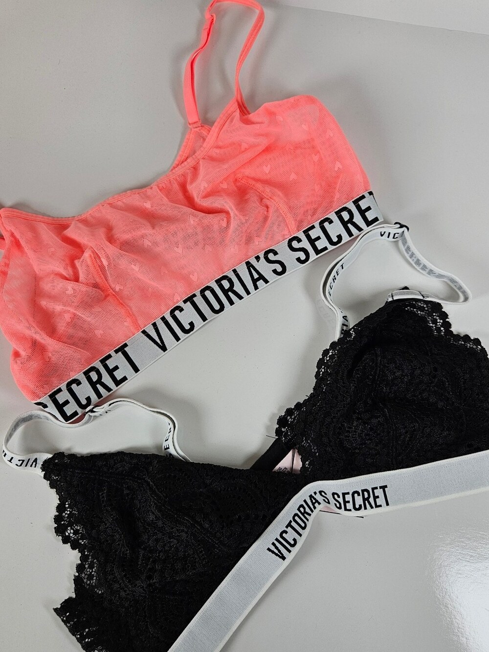 Lot Of 2 Victoria's Secret Bralette Neon Coral Black Women's Size Medium